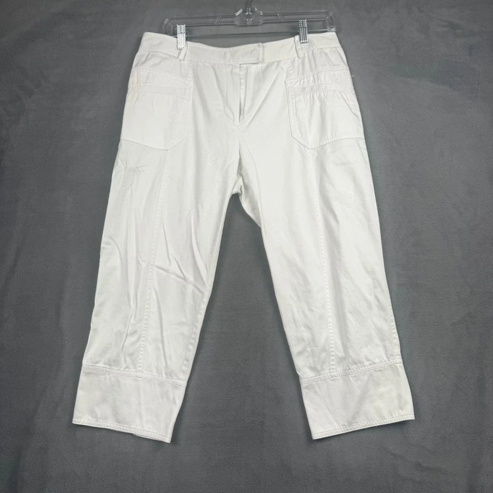 Lafayette 148 New York White Cotton Blend Cropped Utility Pants‎ Size 8